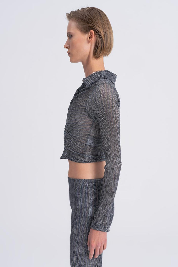 BSL Women Transparent Polo Collar Crop Top - Killeen