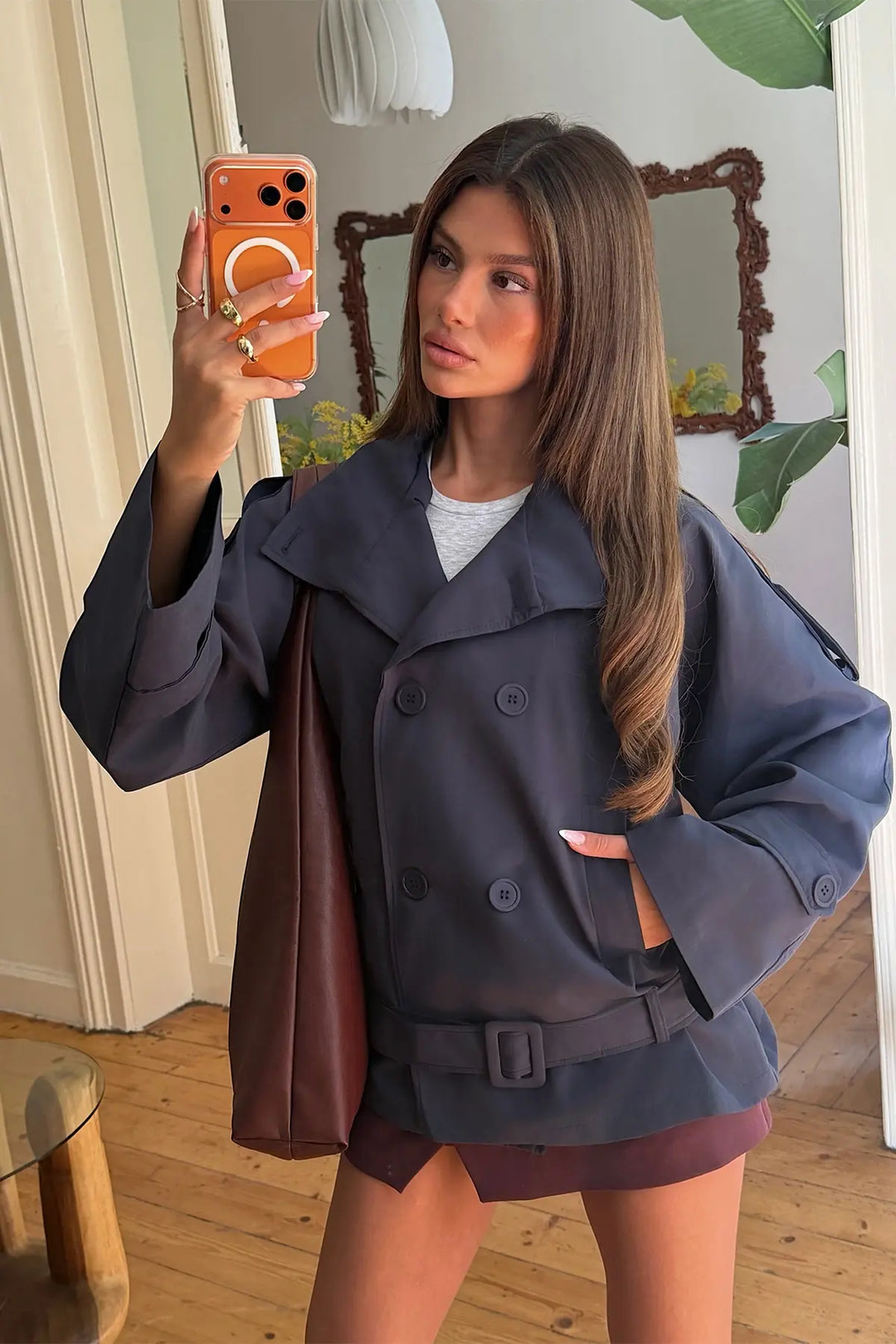 EYY Women Trench Coat with Navy Blue Belt Detail - Boca Raton