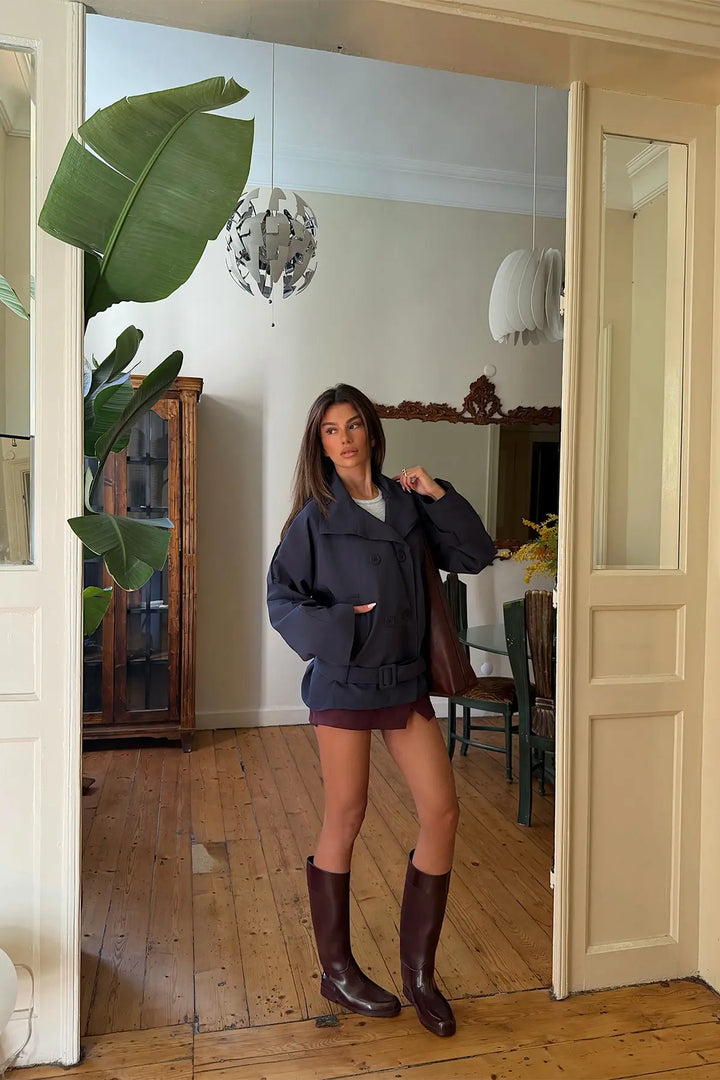 EYY Women Trench Coat with Navy Blue Belt Detail - Pamplona