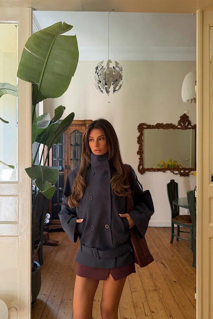 EYY Women Trench Coat with Navy Blue Belt Detail - Pamplona