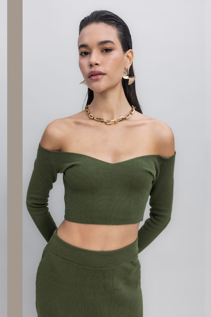 BSL Women Knit Carmen Neck Crop Top - Barnsley