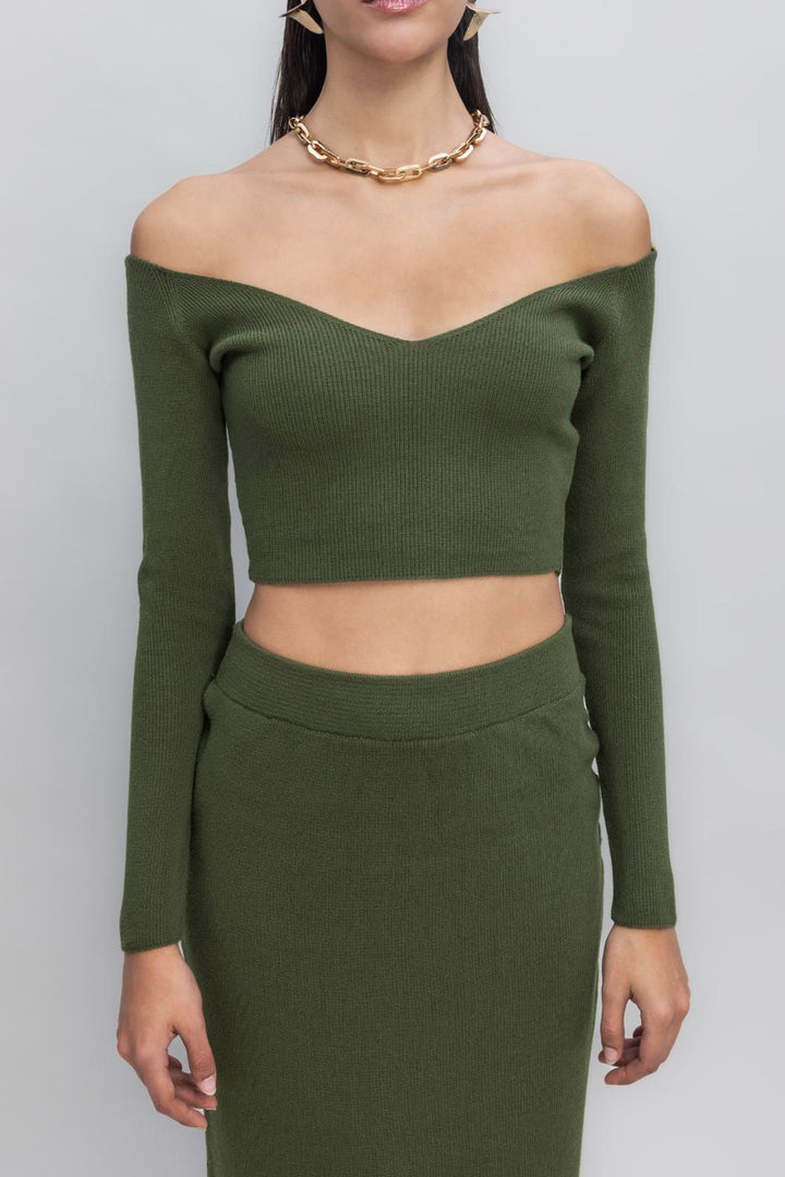 BSL Women Knit Carmen Neck Crop Top - Barnsley