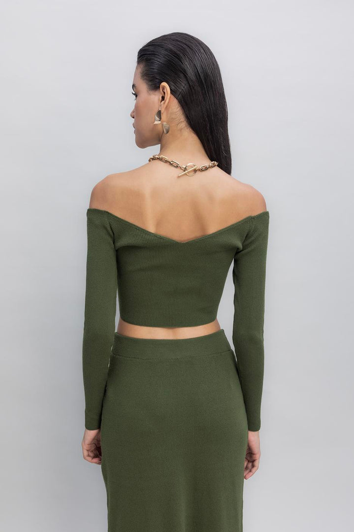 BSL Women Knit Carmen Neck Crop Top - Barnsley