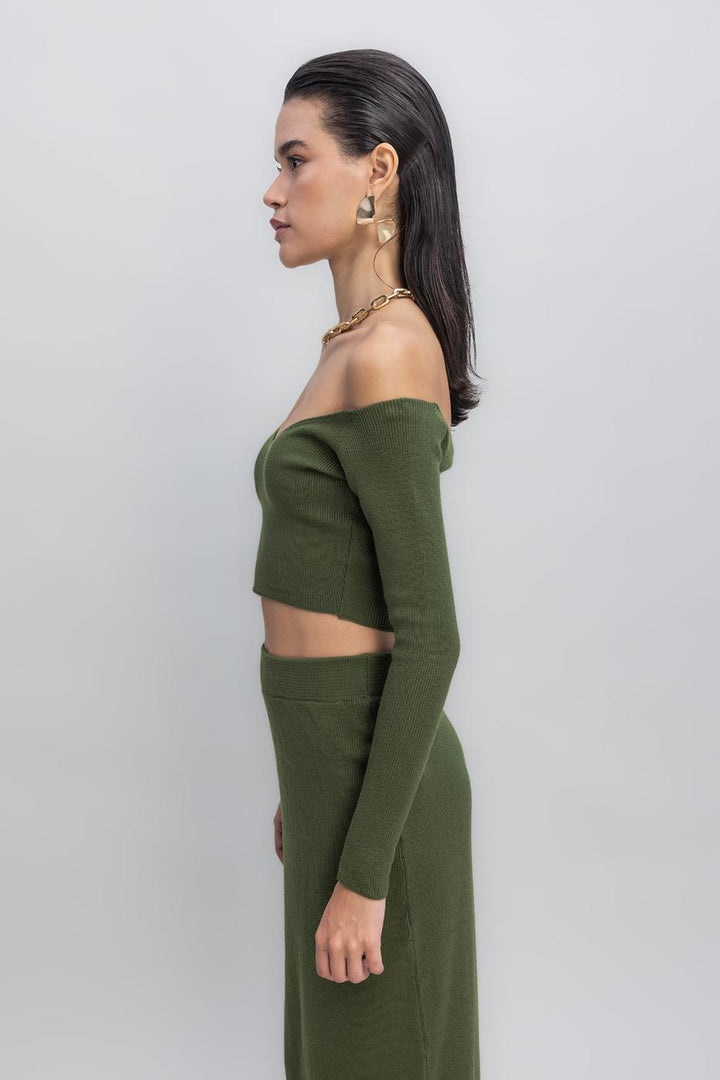 BSL Women Knit Carmen Neck Crop Top - Barnsley