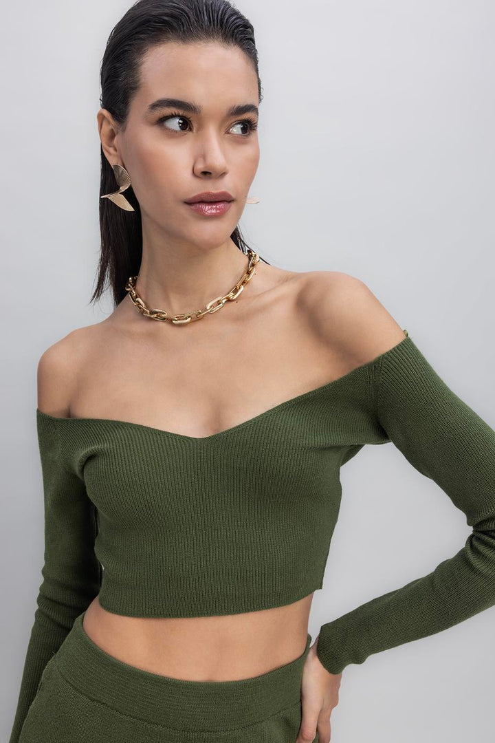 BSL Women Knit Carmen Neck Crop Top - Barnsley