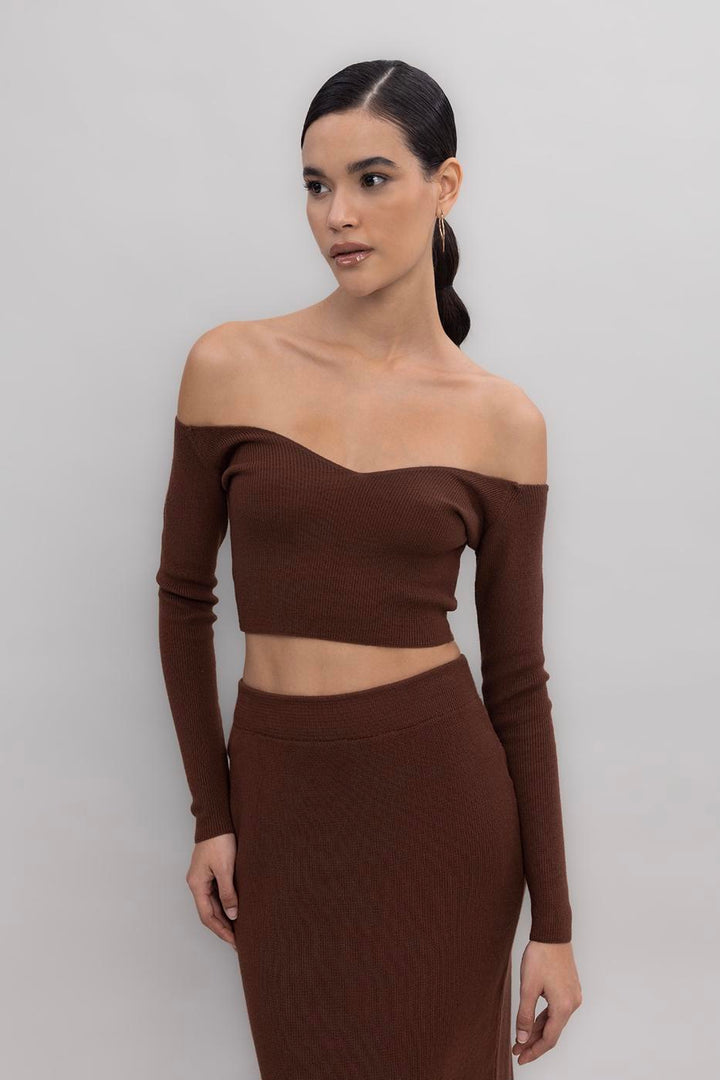 BSL Women Knit Carmen Neck Crop Top - Saarlouis