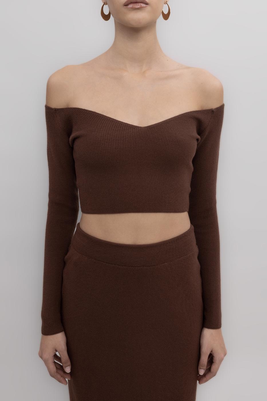 BSL Women Knit Carmen Neck Crop Top - Saarlouis