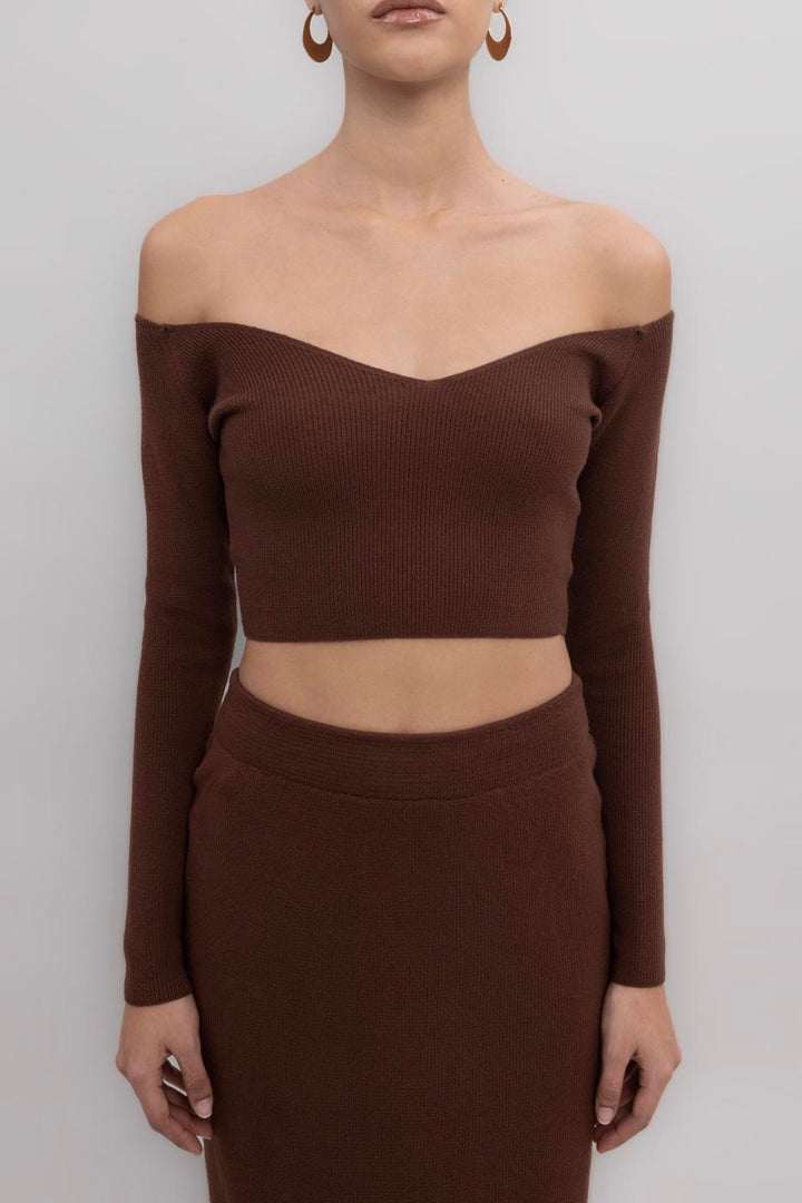BSL Women Knit Carmen Neck Crop Top - Saarlouis