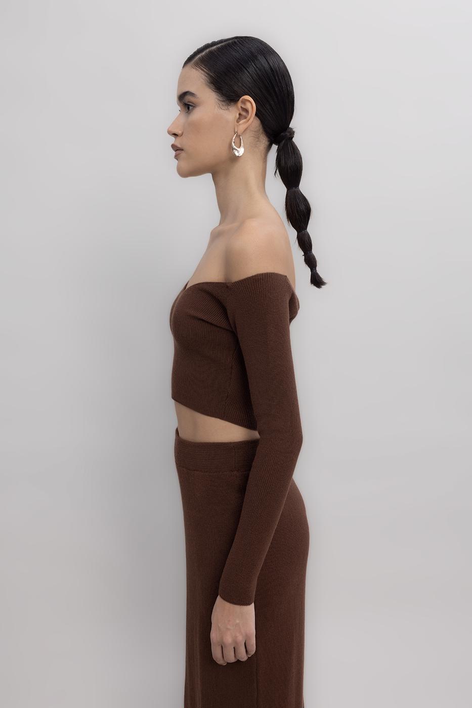 BSL Women Knit Carmen Neck Crop Top - Saarlouis