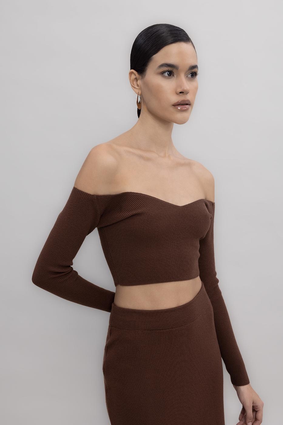 BSL Women Knit Carmen Neck Crop Top - Saarlouis
