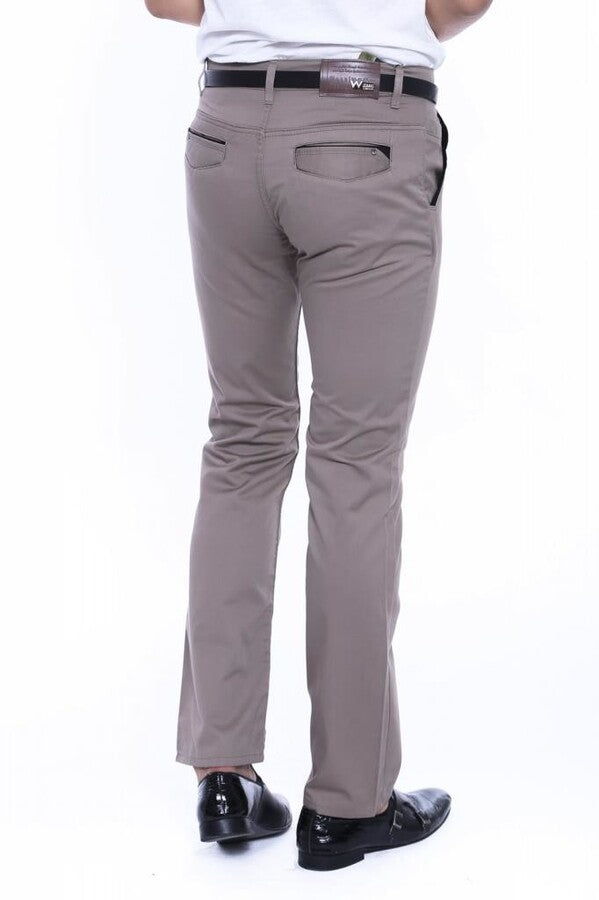 WSS Trimmed Pockets Plain Slim Fit Beige Men Pants  - Singen