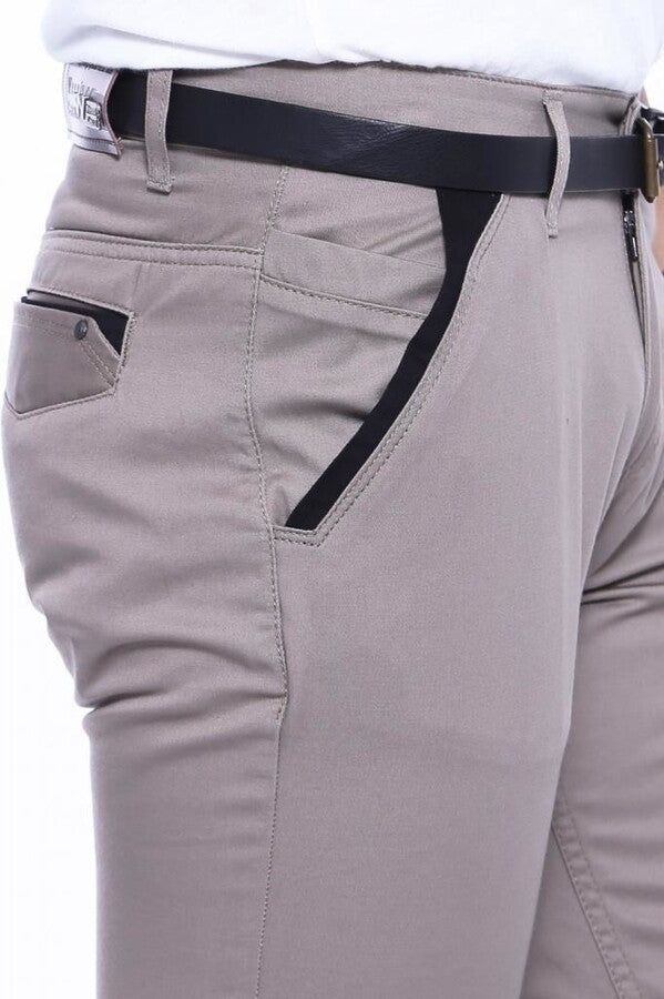 WSS Trimmed Pockets Plain Slim Fit Beige Men Pants  - Singen