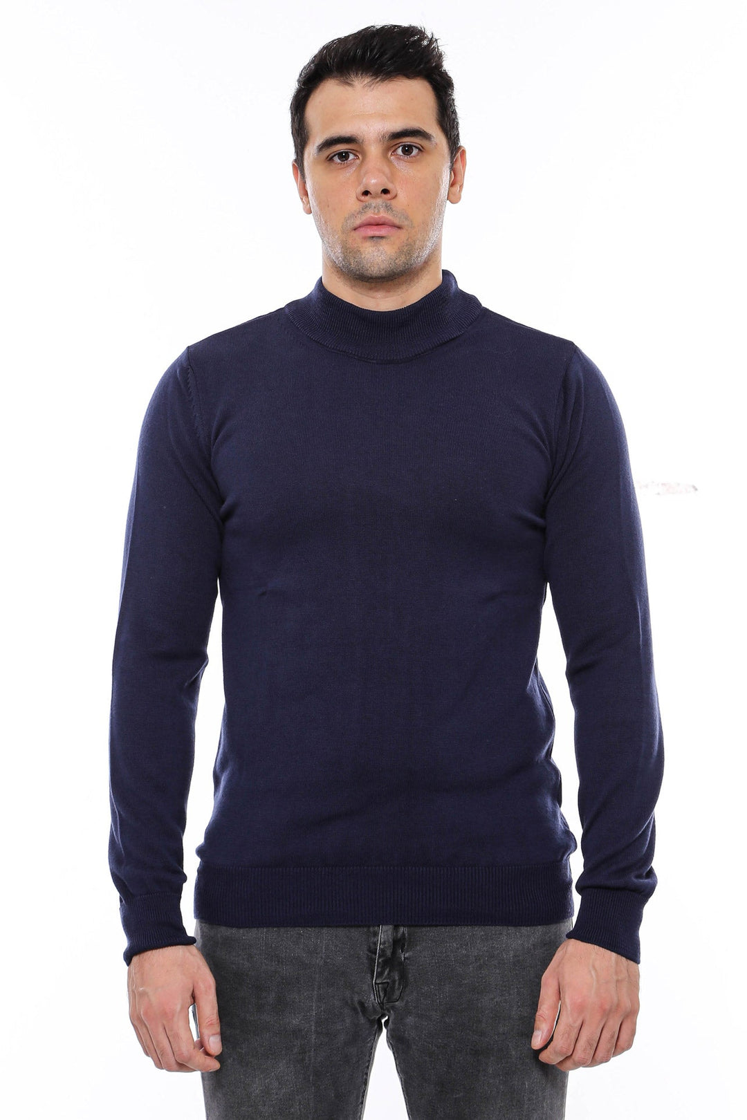 WSS Half Turtleneck Knitwear Navy Blue Men Sweater  - Appleton