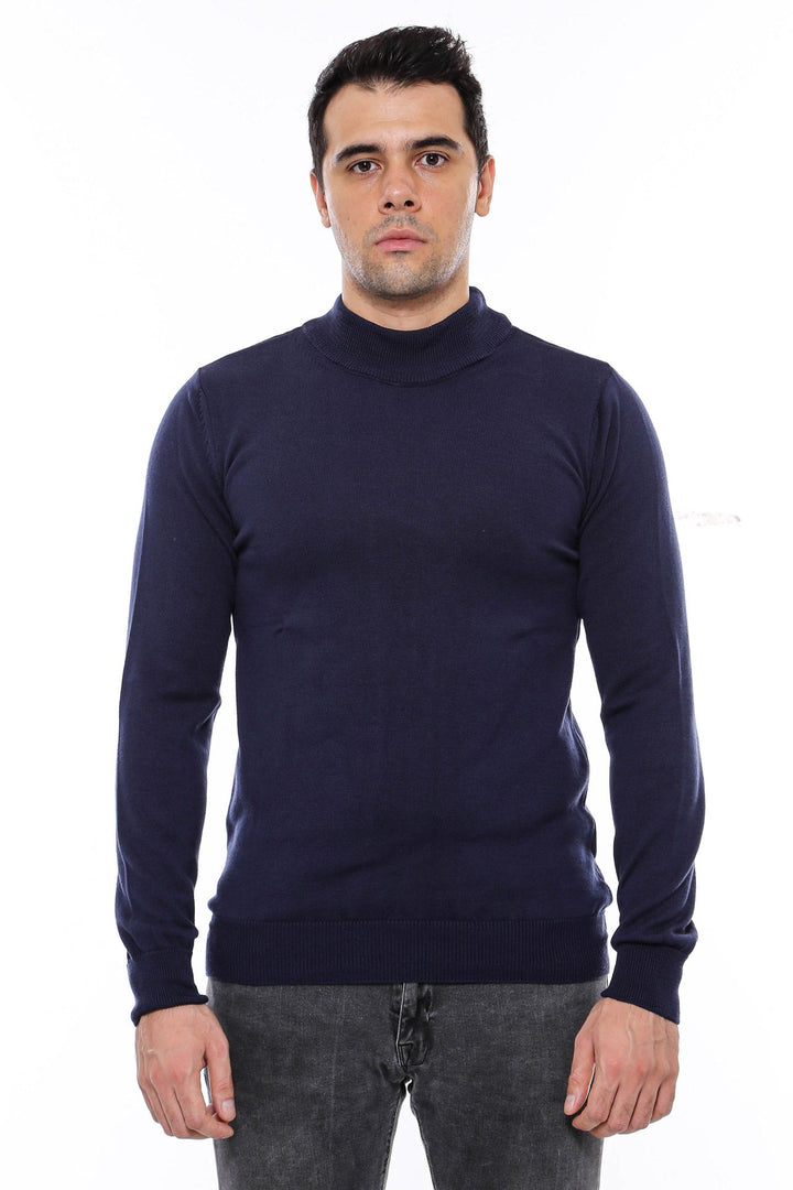 WSS Half Turtleneck Knitwear Navy Blue Men Sweater  - Appleton