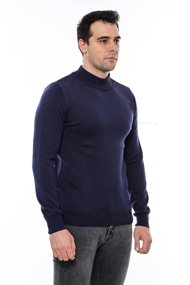 WSS Half Turtleneck Knitwear Navy Blue Men Sweater  - Appleton
