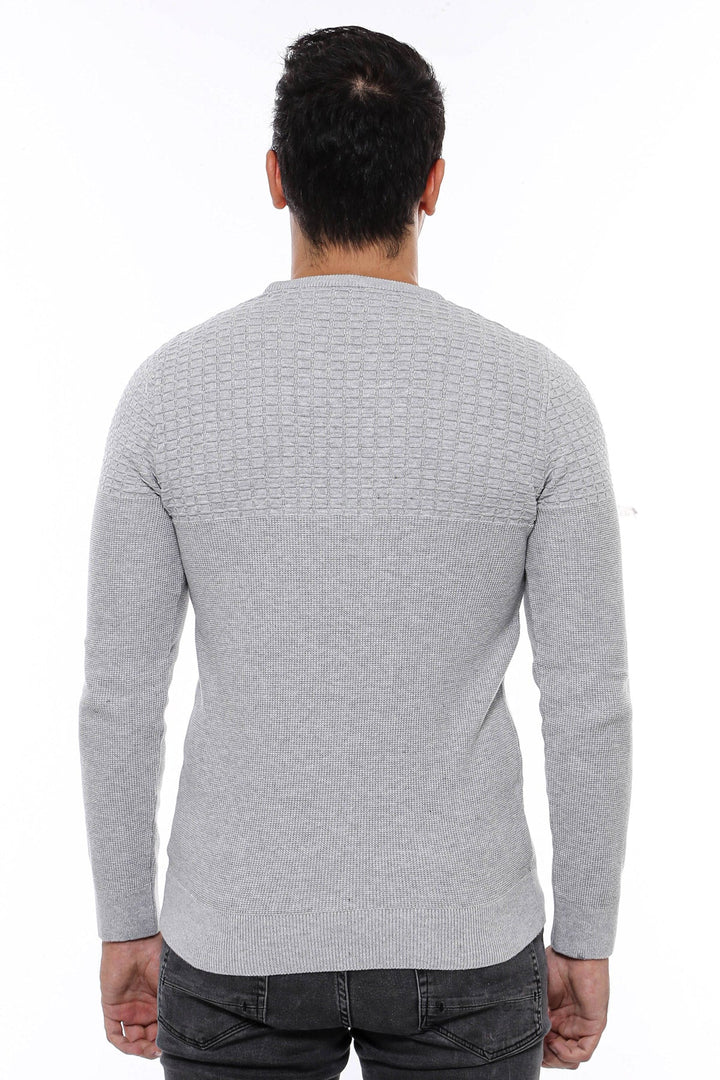 WSS Circle Neck Patterned Light Grey Men Knitwear  - Meppel