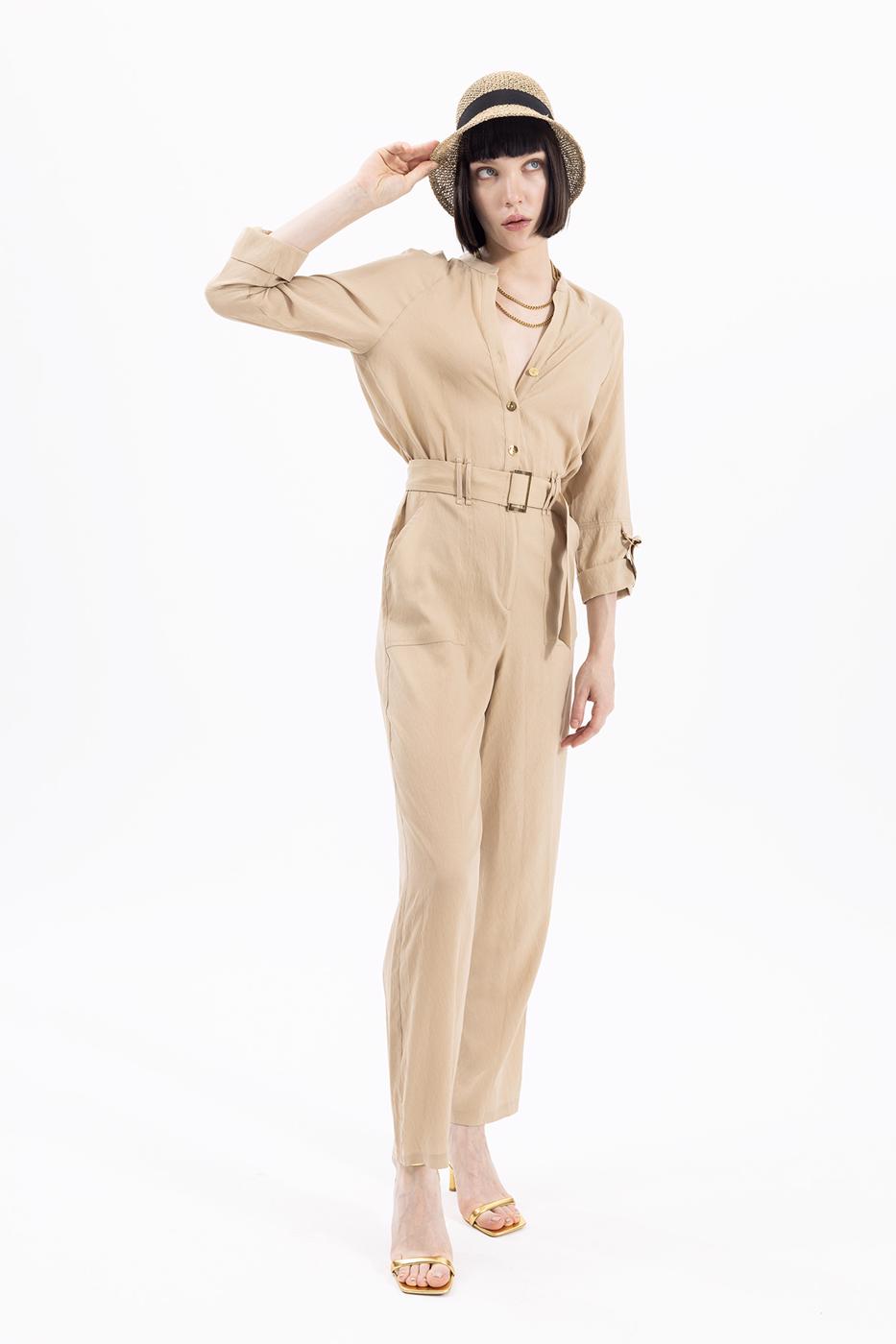 BSL Women Three Quarter Sleeve Belted Jumpsuit - Tallaght