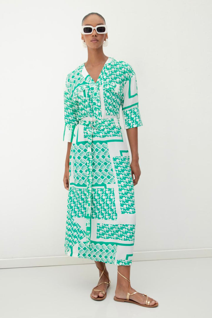 BSL Women Three Quarter Sleeve Midi Patterned Dress - Sittard