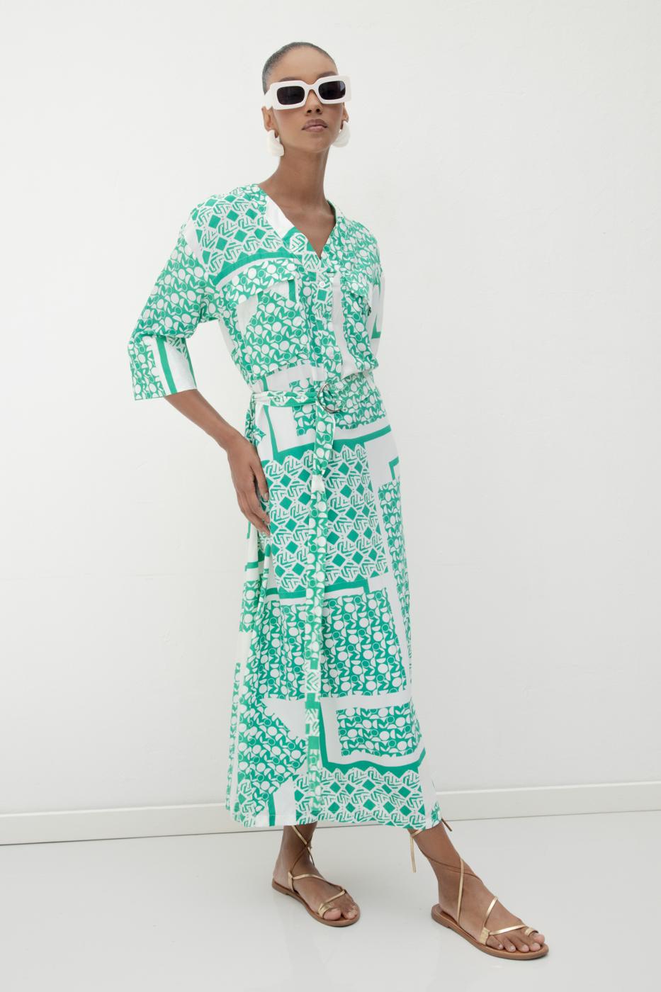 BSL Women Three Quarter Sleeve Midi Patterned Dress - Sittard