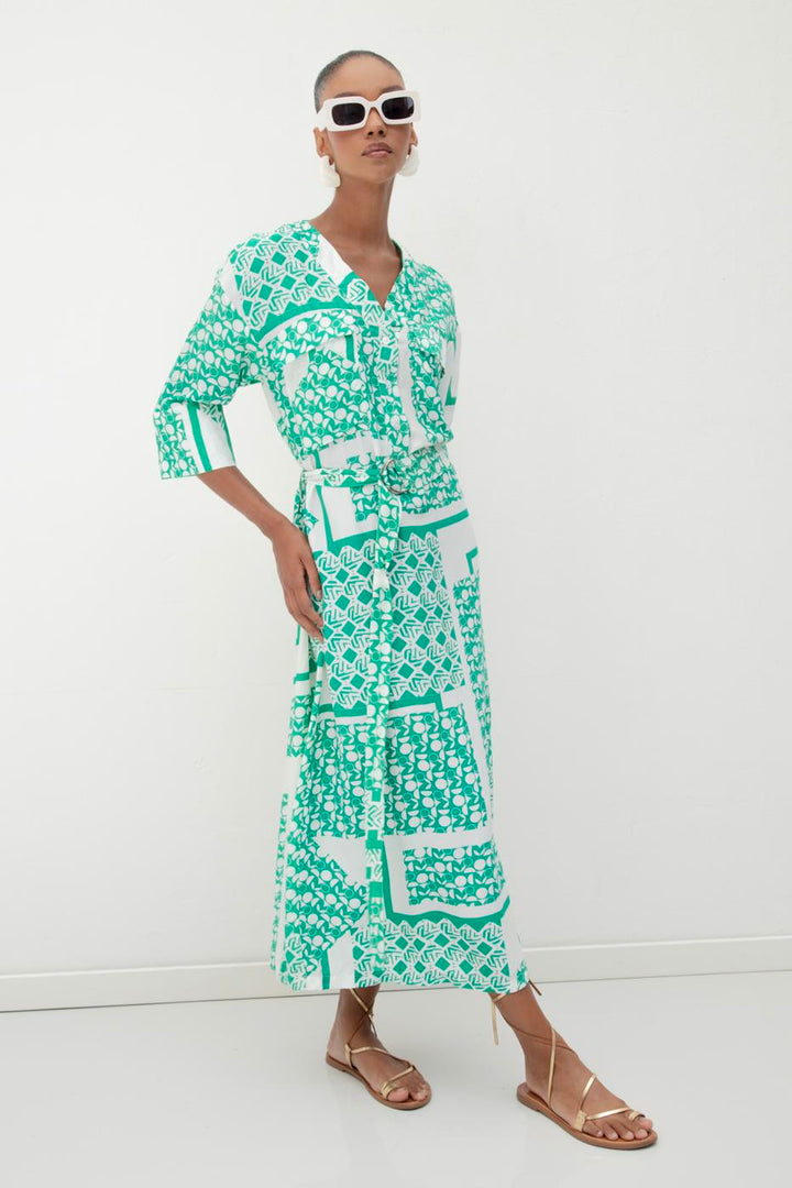 BSL Women Three Quarter Sleeve Midi Patterned Dress - Sittard