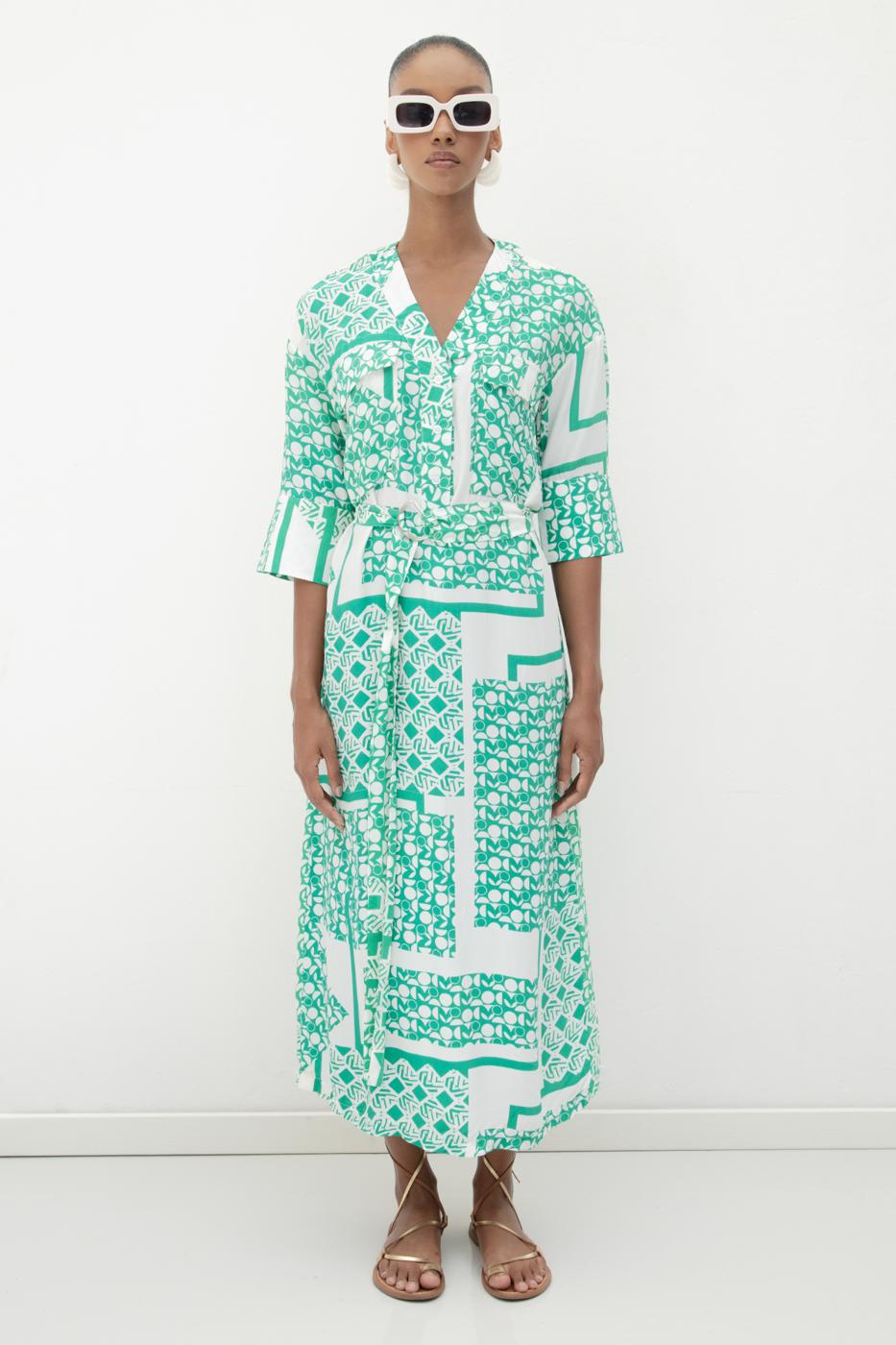 BSL Women Three Quarter Sleeve Midi Patterned Dress - Sittard