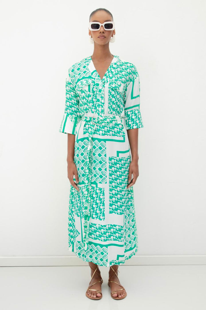 BSL Women Three Quarter Sleeve Midi Patterned Dress - Sittard