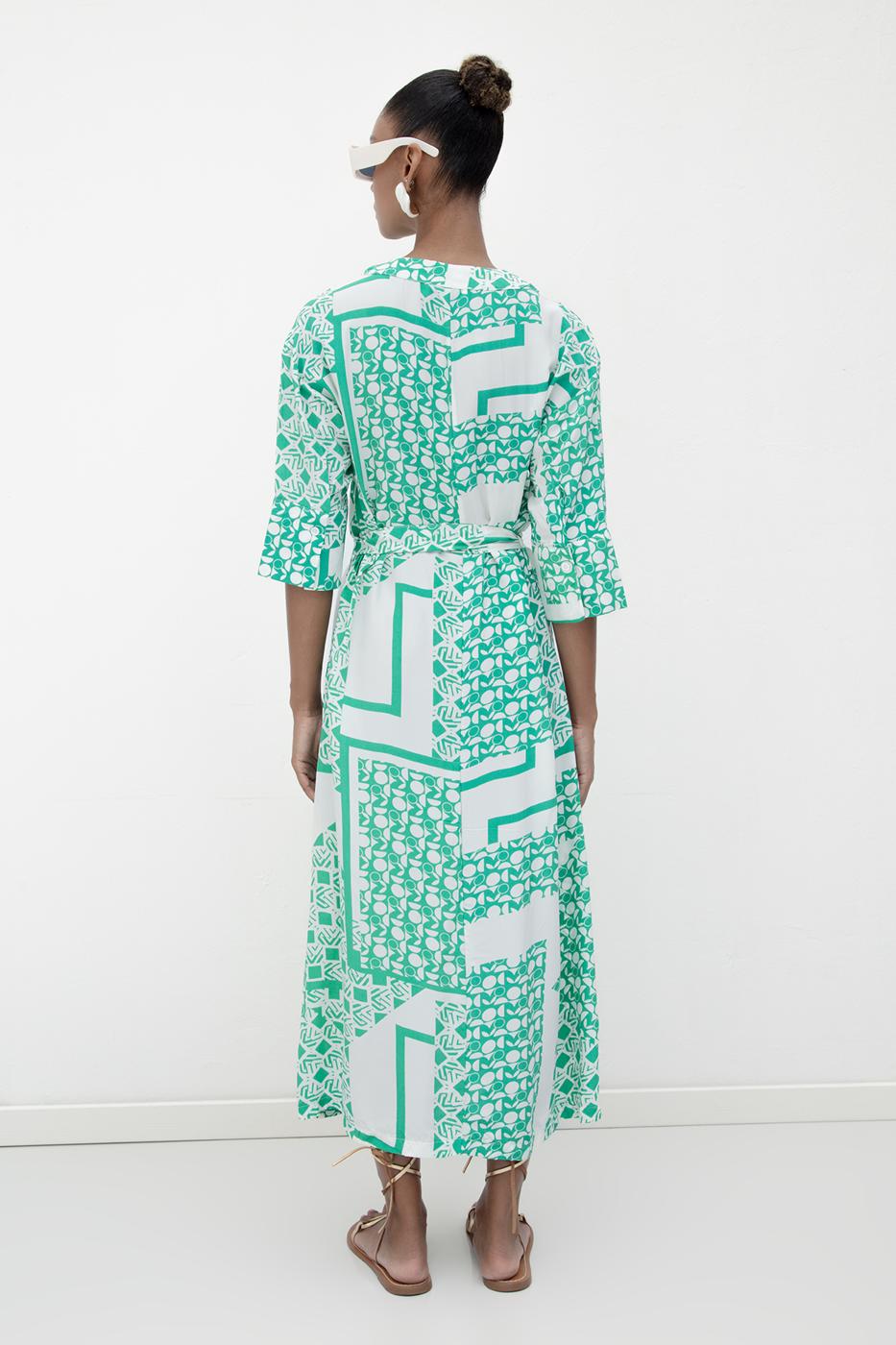 BSL Women Three Quarter Sleeve Midi Patterned Dress - Sittard