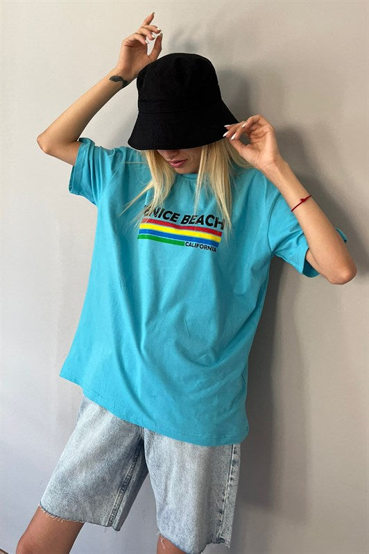 MDX Turquoise Printed Oversized T-shirt MG1516 - Arucas