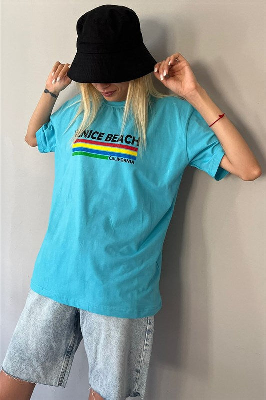 MDX Turquoise Printed Oversized T-shirt MG1516 - Arucas