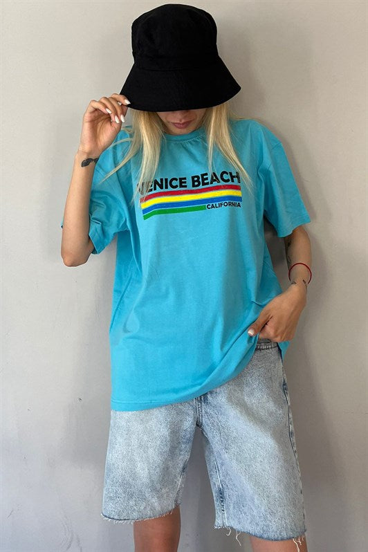 MDX Turquoise Printed Oversized T-shirt MG1516 - Arucas