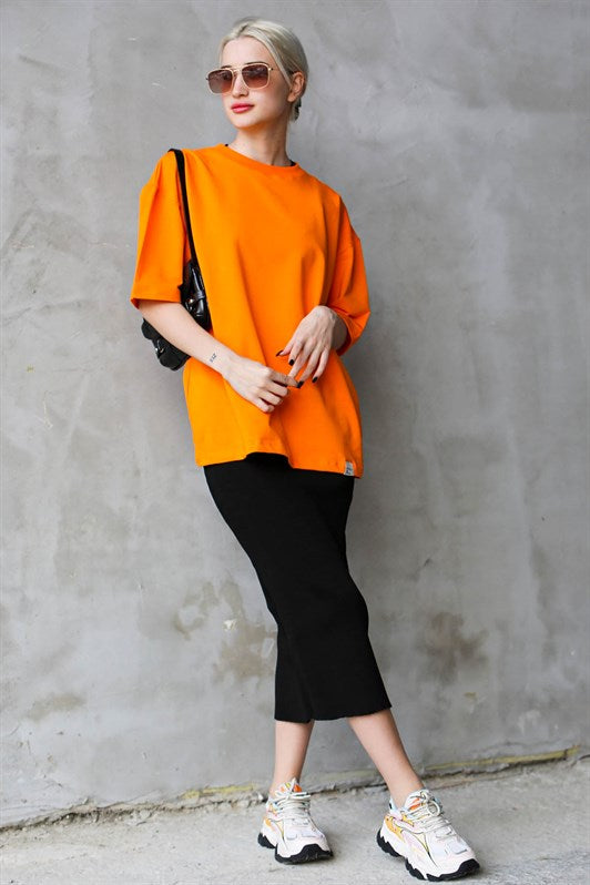 MDX Orange Bicycle Collar Basic Oversize T-shirt MG1687 - Hollywood