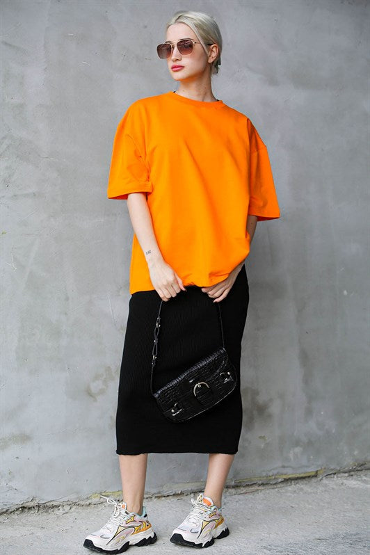 MDX Orange Bicycle Collar Basic Oversize T-shirt MG1687 - Hollywood