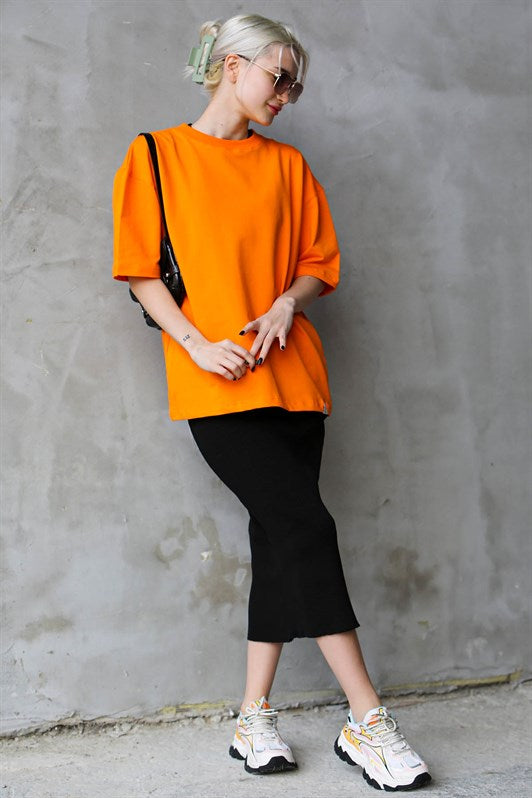MDX Orange Bicycle Collar Basic Oversize T-shirt MG1687 - Hollywood