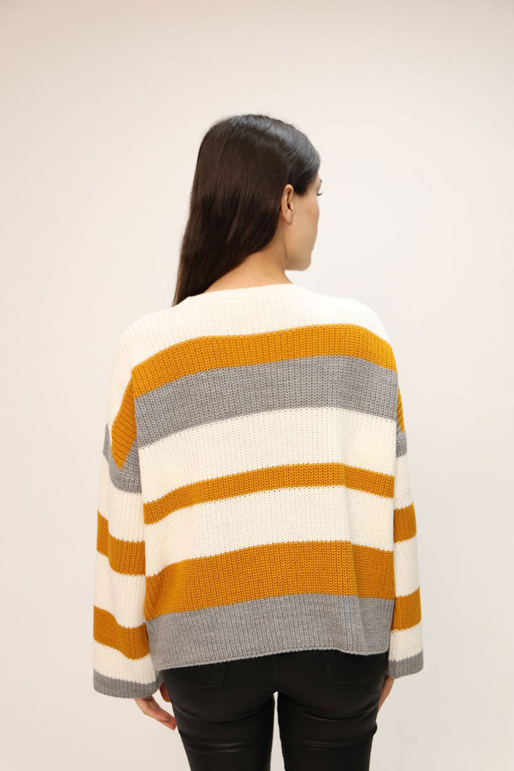 Orange Bicycle Collar Striped Patterned Sweater BCES-252006 - Port Macquarie