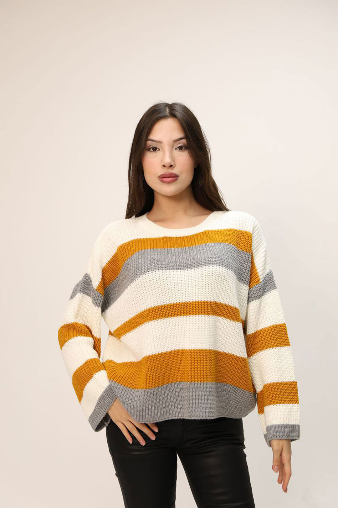 Orange Bicycle Collar Striped Patterned Sweater BCES-252006 - Port Macquarie
