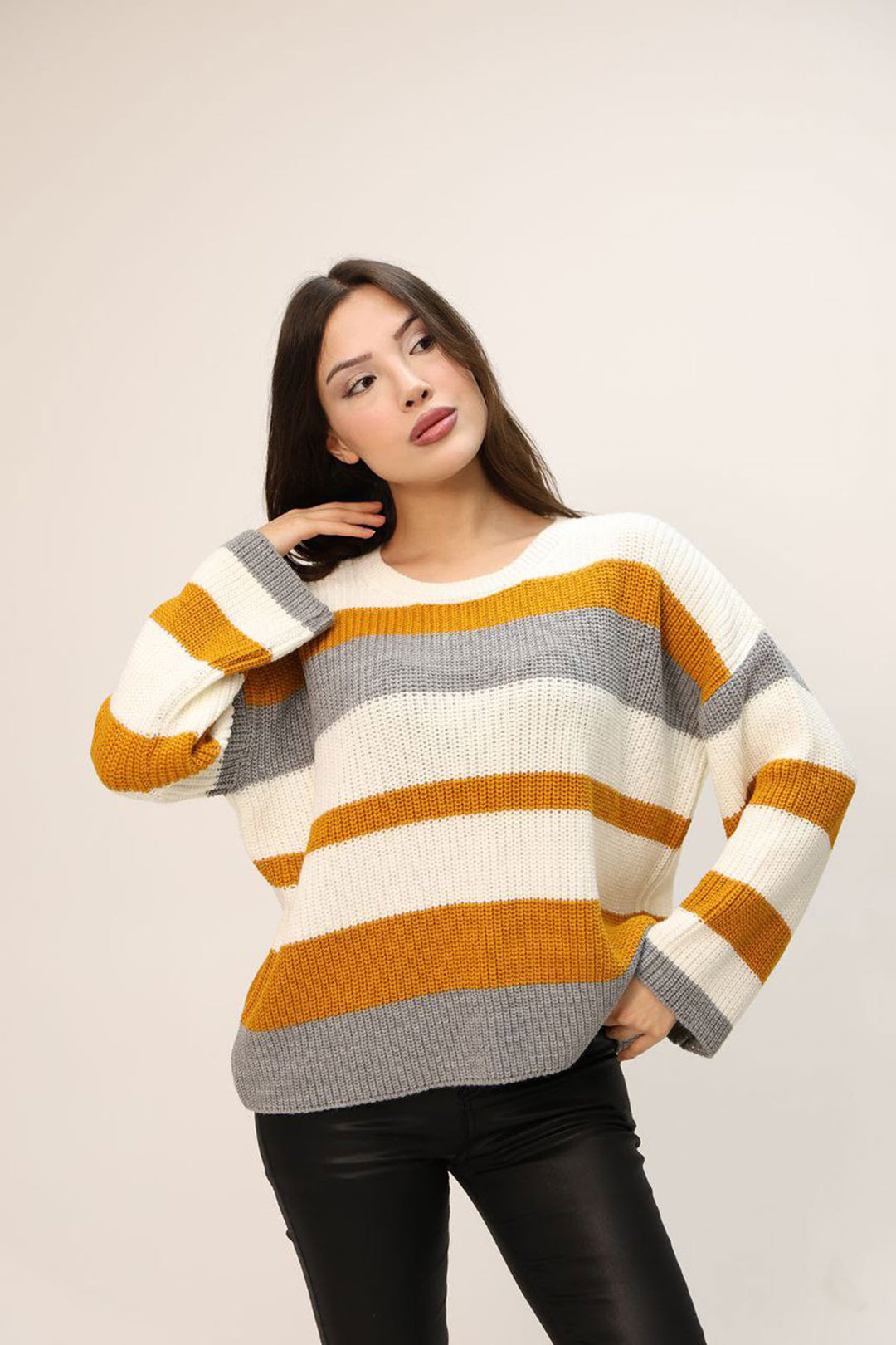 Orange Bicycle Collar Striped Patterned Sweater BCES-252006 - Port Macquarie