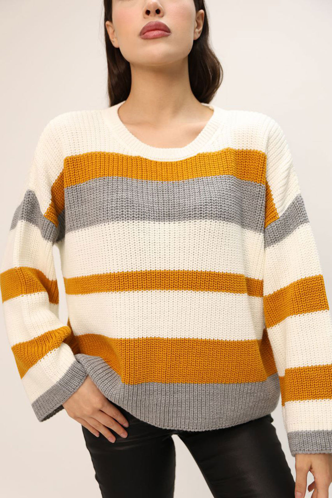 Orange Bicycle Collar Striped Patterned Sweater BCES-252006 - Port Macquarie