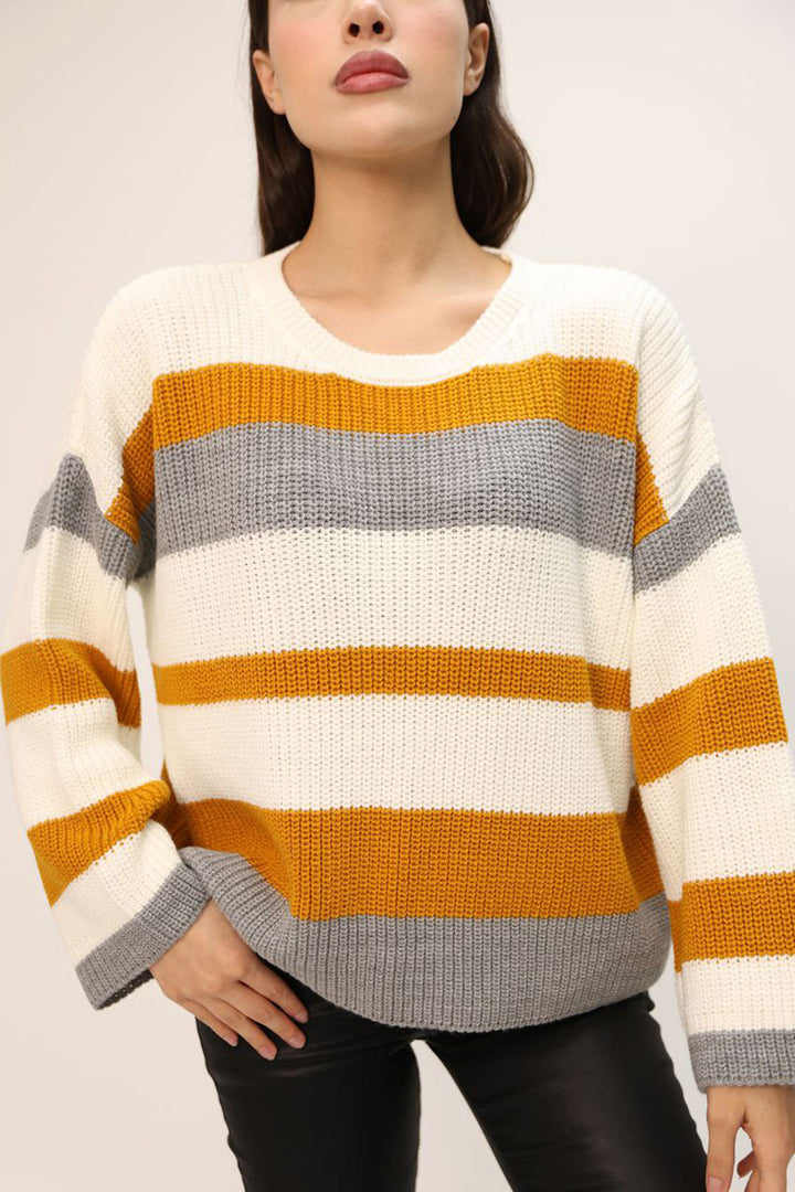 Orange Bicycle Collar Striped Patterned Sweater BCES-252006 - Port Macquarie