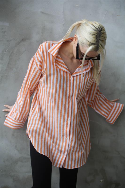 MDX Orange Striped Oversized Women's Shirt MG1688 - Savigny-sur-Orge