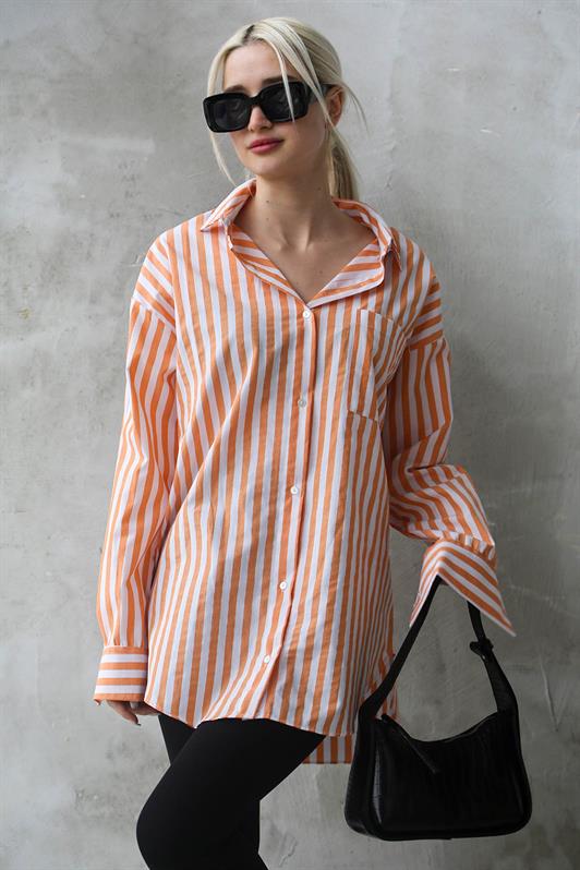 MDX Orange Striped Oversized Women's Shirt MG1688 - Savigny-sur-Orge