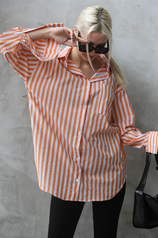 MDX Orange Striped Oversized Women's Shirt MG1688 - Savigny-sur-Orge
