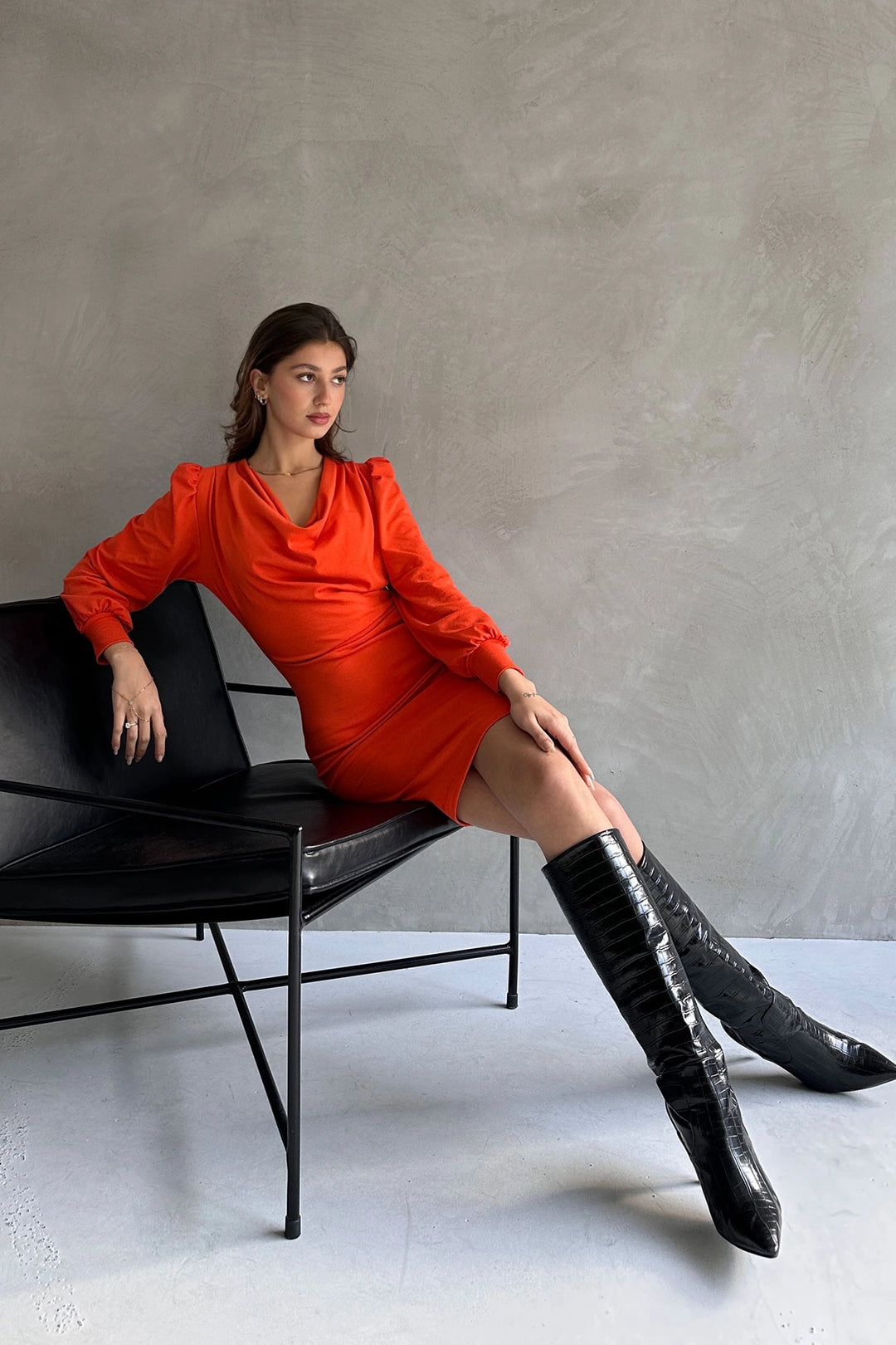 Orange V-neck Mini Dress BCDF-242135 - Viernheim