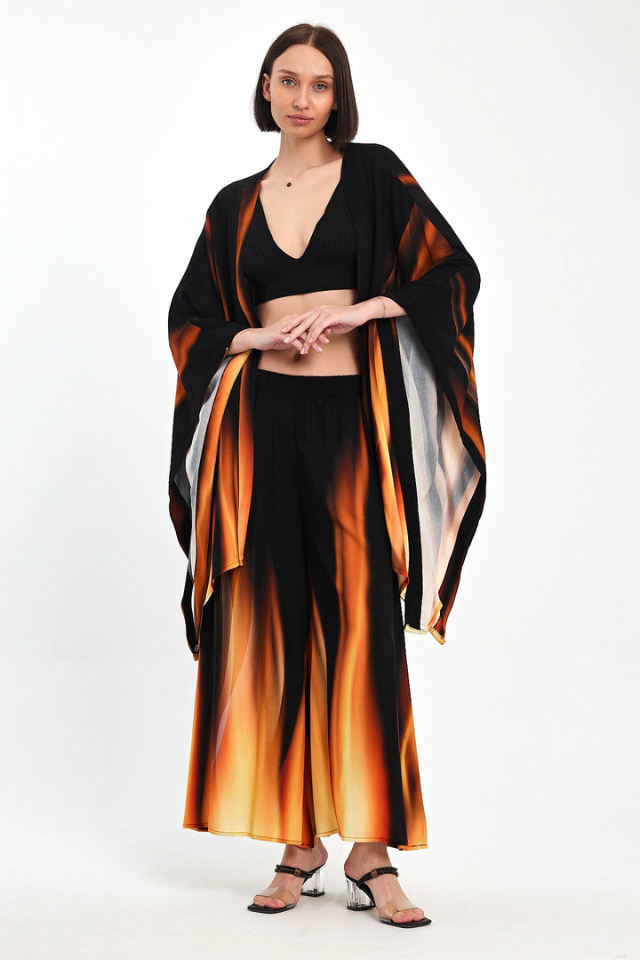 Maxi Boy Orange Gradient Patterned Pants and Kimono Woven Top Set BCVL-24975 - Martigues