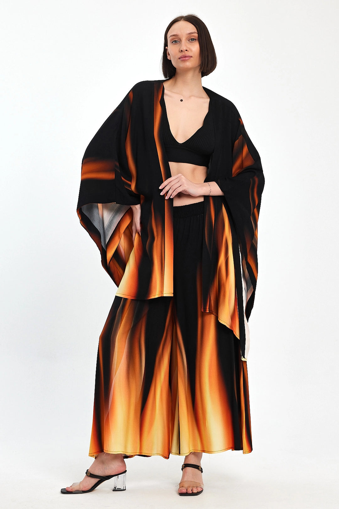 Maxi Boy Orange Gradient Patterned Pants and Kimono Woven Top Set BCVL-24975 - Martigues