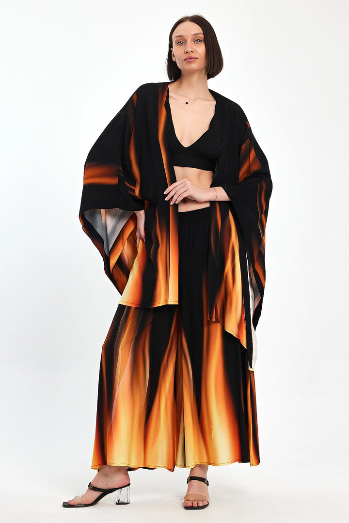 Maxi Boy Orange Gradient Patterned Pants and Kimono Woven Top Set BCVL-24975 - Martigues