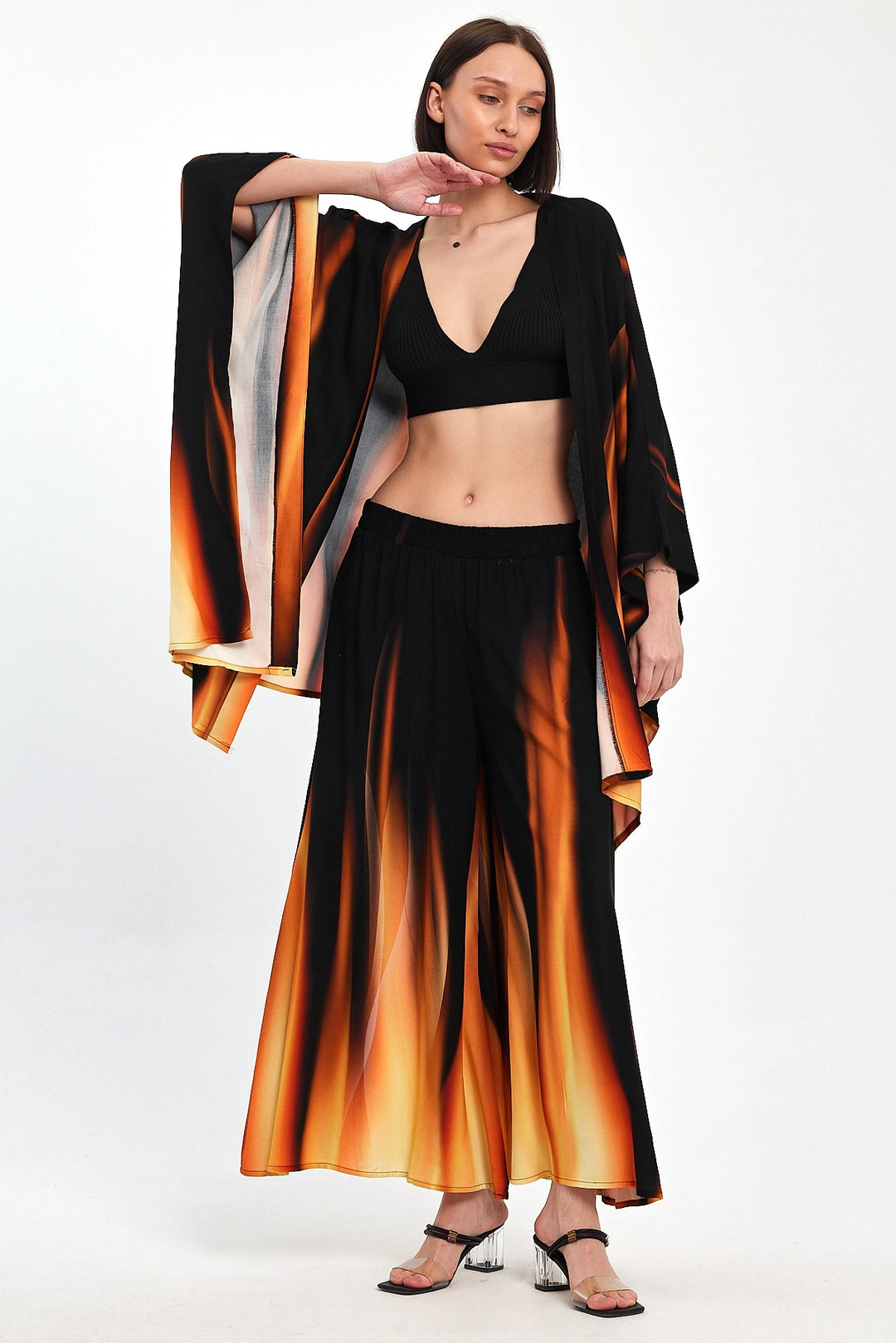 Maxi Boy Orange Gradient Patterned Pants and Kimono Woven Top Set BCVL-24975 - Martigues