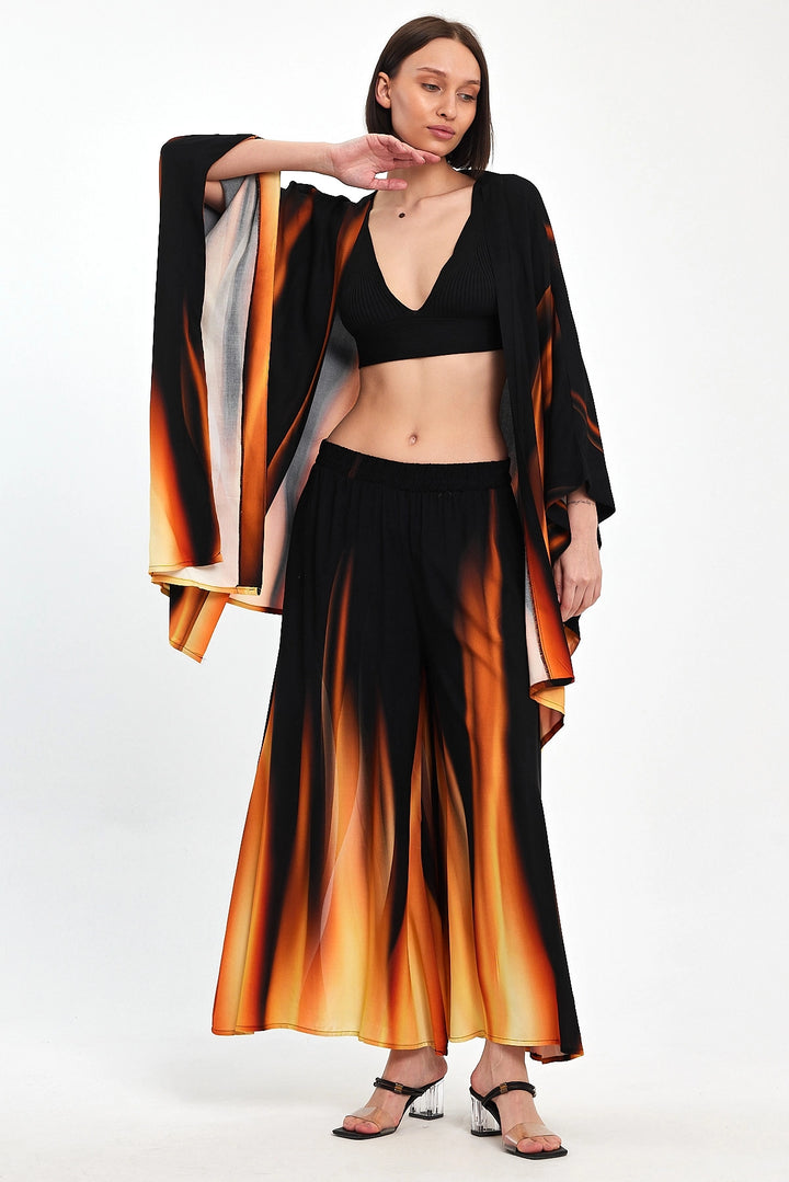 Maxi Boy Orange Gradient Patterned Pants and Kimono Woven Top Set BCVL-24975 - Martigues