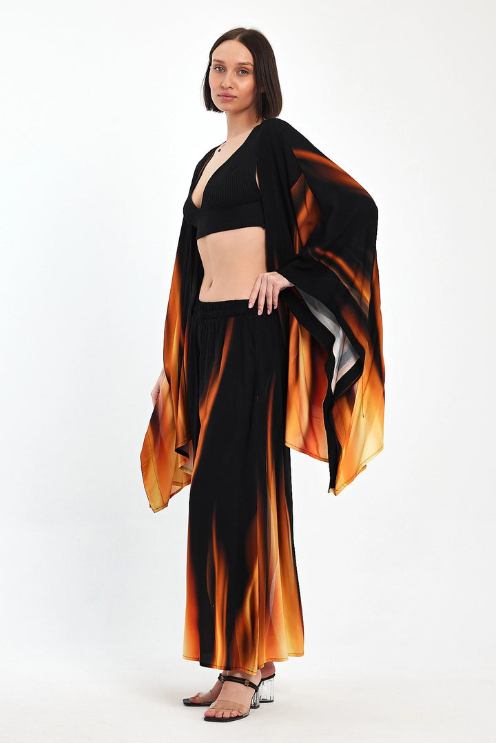 Maxi Boy Orange Gradient Patterned Pants and Kimono Woven Top Set BCVL-24975 - Martigues