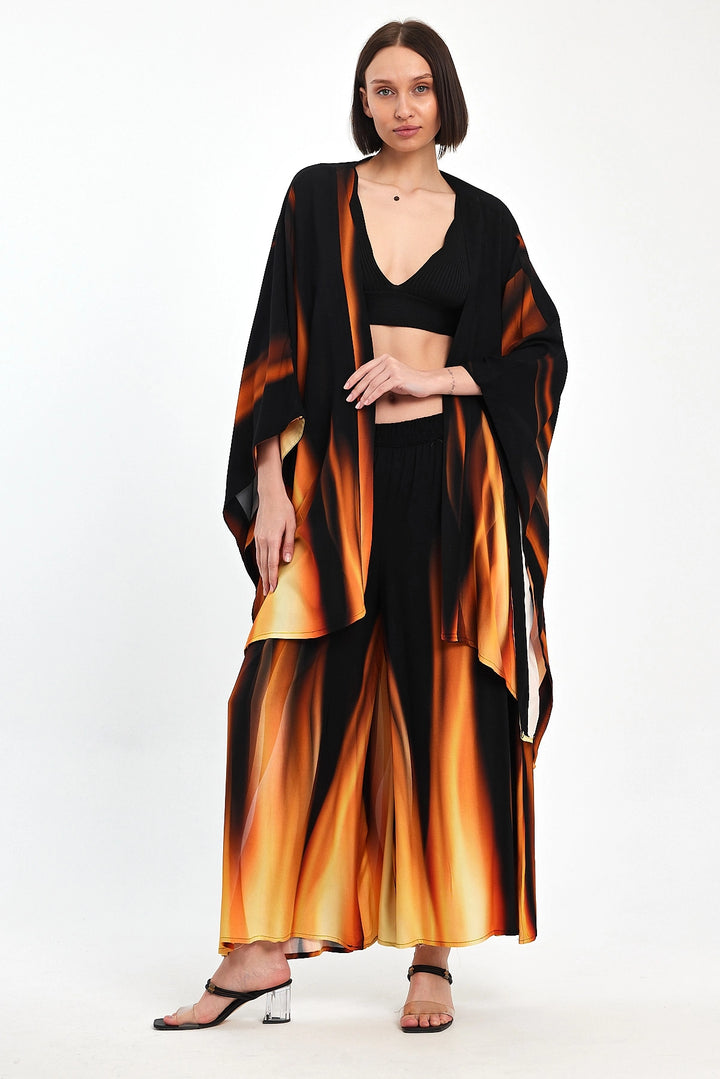 Maxi Boy Orange Gradient Patterned Pants and Kimono Woven Top Set BCVL-24975 - Martigues