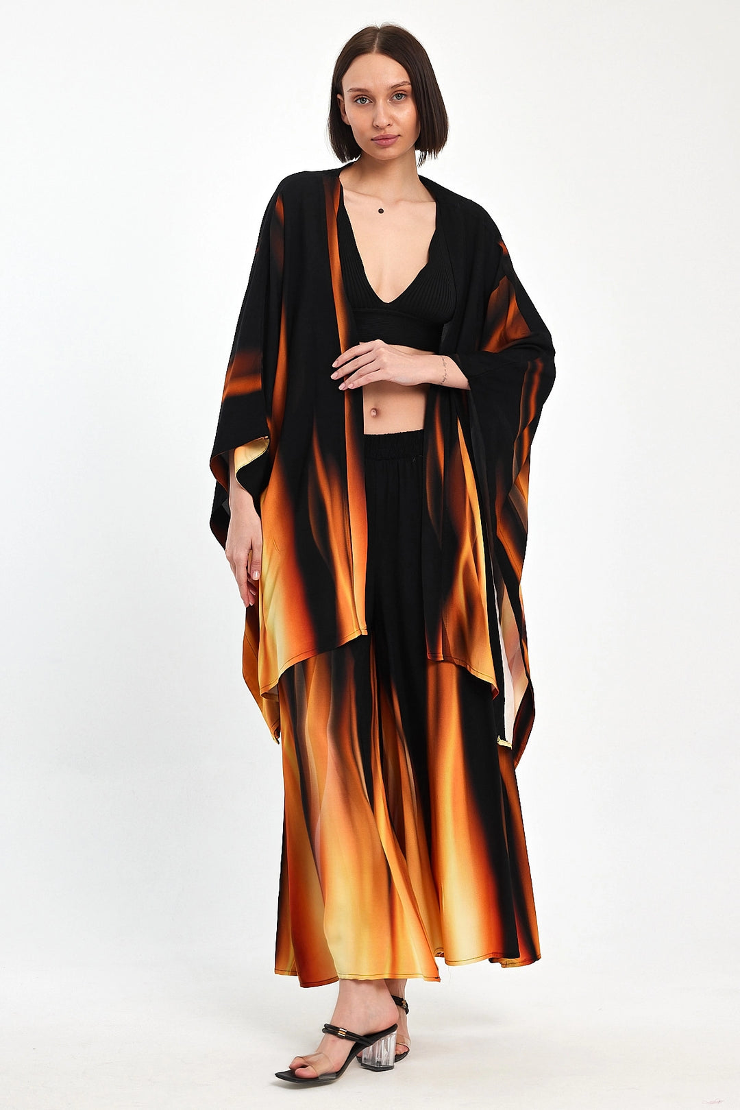 Maxi Boy Orange Gradient Patterned Pants and Kimono Woven Top Set BCVL-24975 - Martigues
